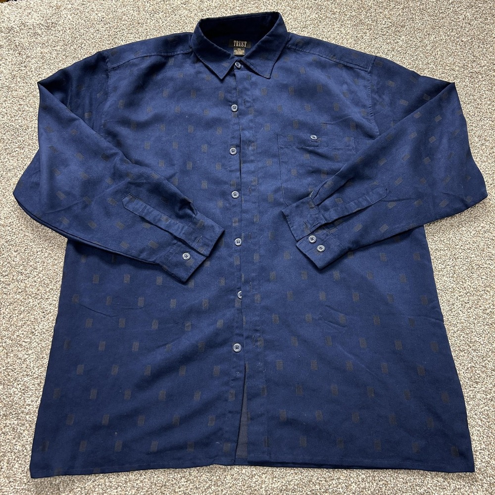 Trust Shirt Mens 2XL Blue Geometric Long Sleeve Button Up Pockets Casual